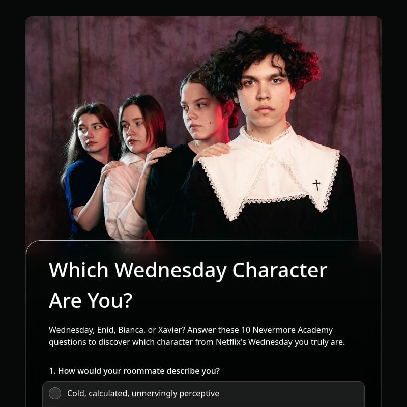Which Wednesday Character Are You? template preview - FormHug