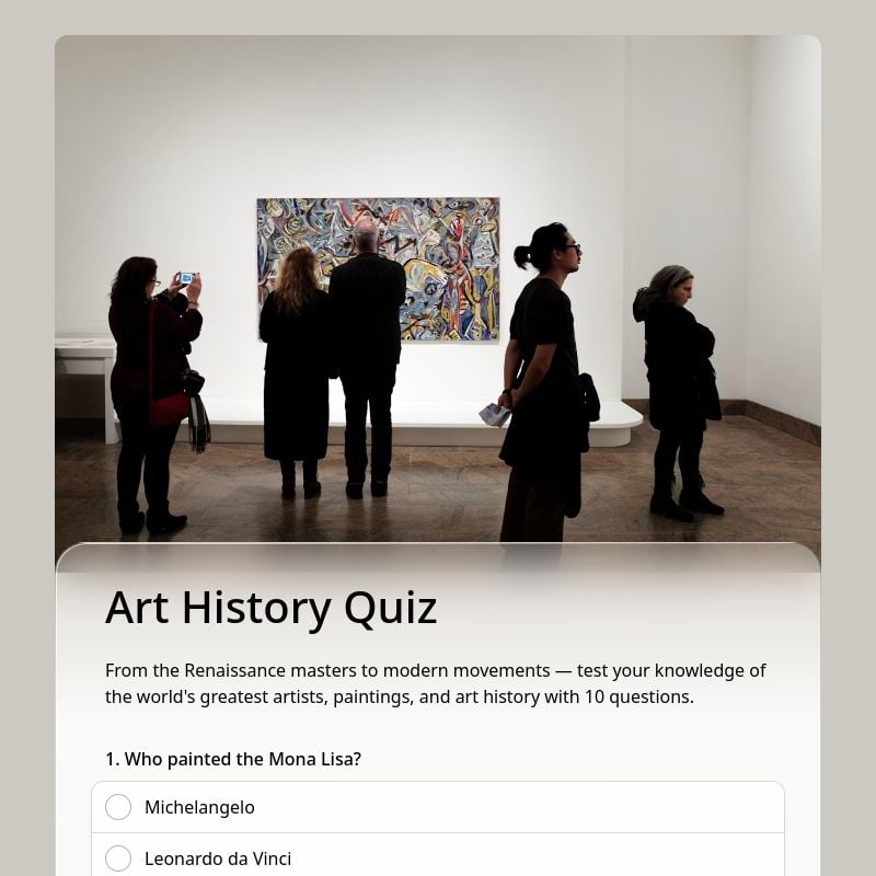 Art History Quiz template preview - FormHug