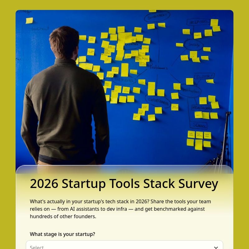 2026 Startup Tools Stack Survey template preview - FormHug