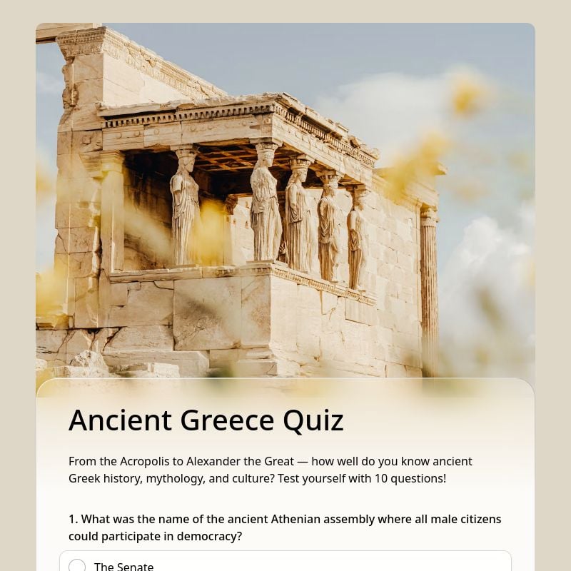 Ancient Greece Quiz template preview - FormHug