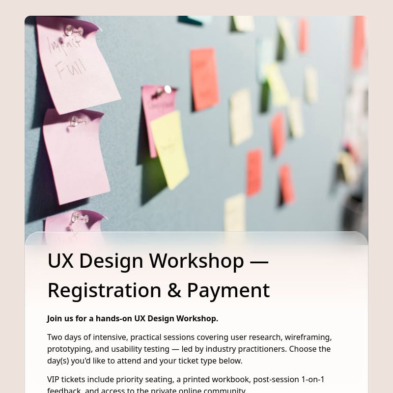 UX Design Workshop — Registration & Payment template preview - FormHug
