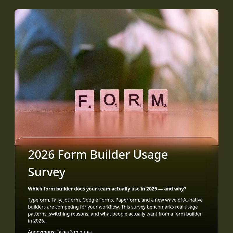 2026 Form Builder Usage Survey template preview - FormHug