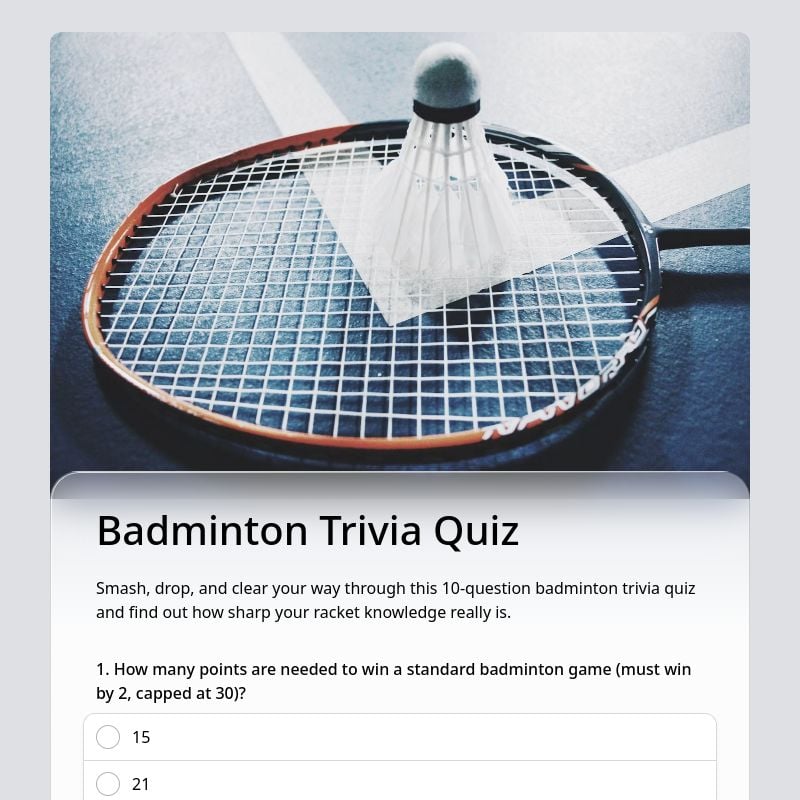 Badminton Trivia Quiz template preview - FormHug