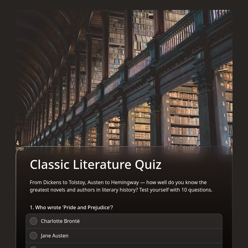 Classic Literature Quiz template preview - FormHug