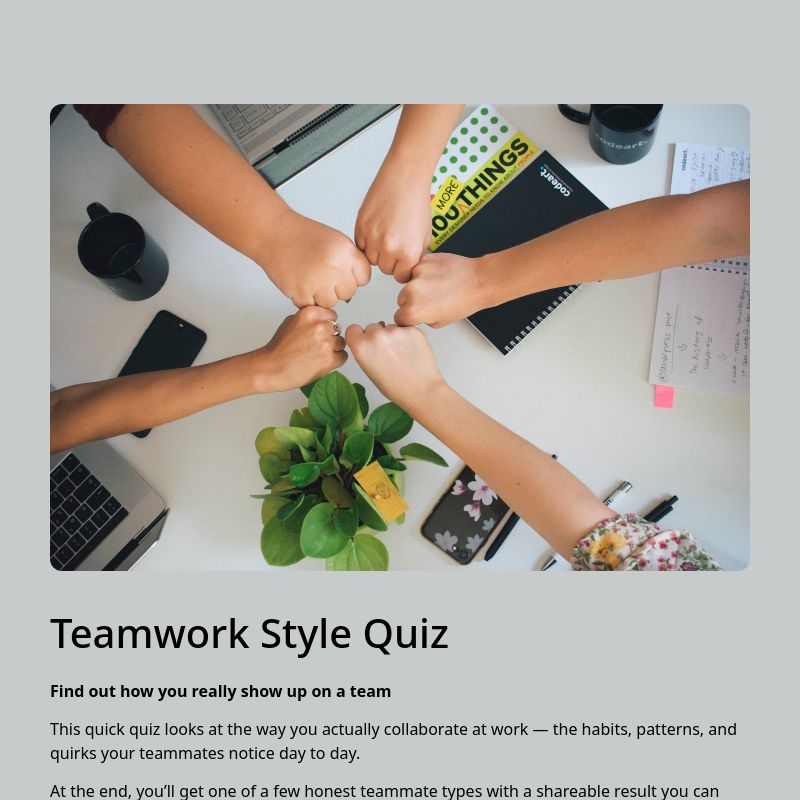 Teamwork Style Quiz template preview - FormHug