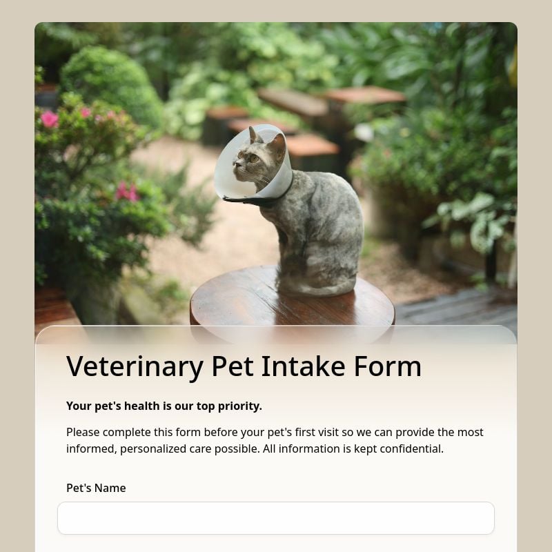 Veterinary Pet Intake Form