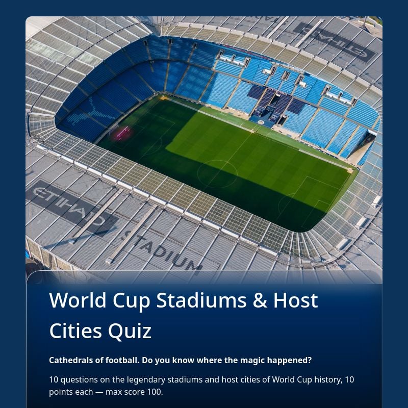 World Cup Stadiums & Host Cities Quiz 🏟️ template preview - FormHug