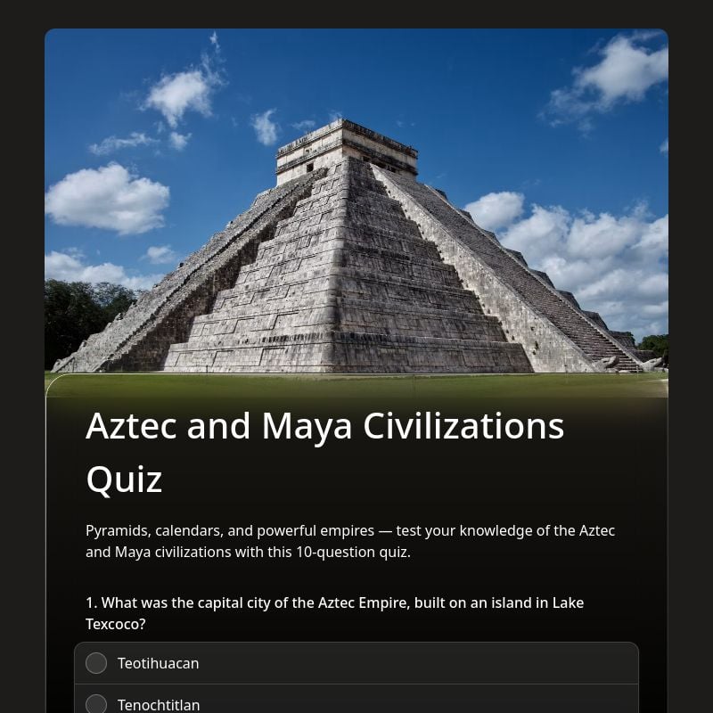 Aztec and Maya Civilizations Quiz template preview - FormHug