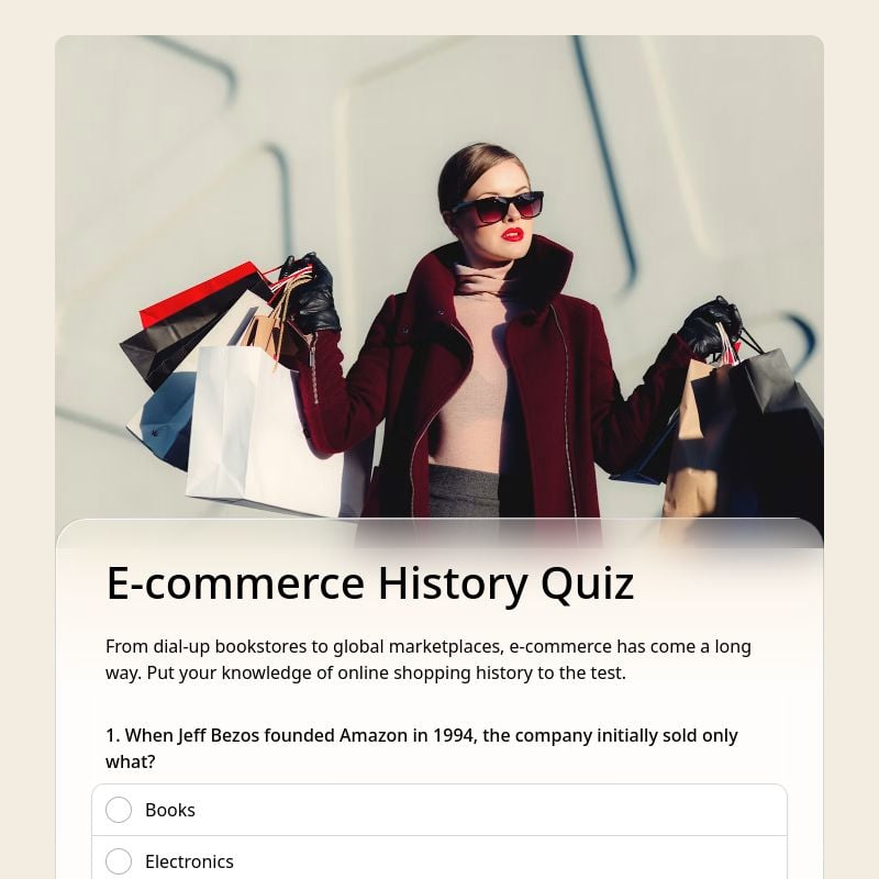 E-commerce History Quiz template preview - FormHug
