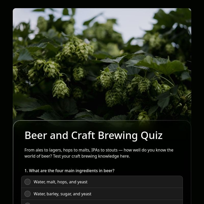 Beer and Craft Brewing Quiz template preview - FormHug