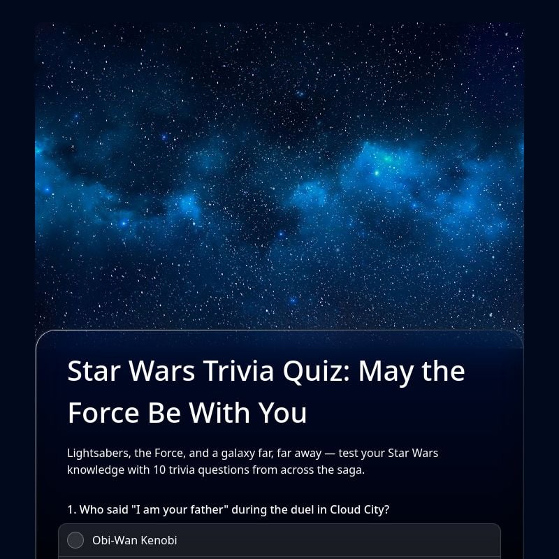 Star Wars Trivia Quiz: May the Force Be With You template preview - FormHug