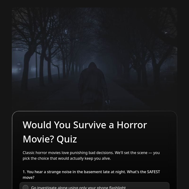 Would You Survive a Horror Movie? Quiz template preview - FormHug