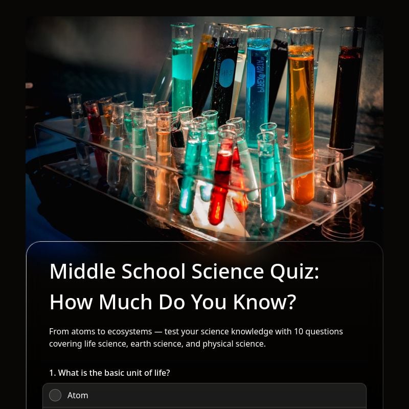 Middle School Science Quiz: How Much Do You Know? template preview - FormHug