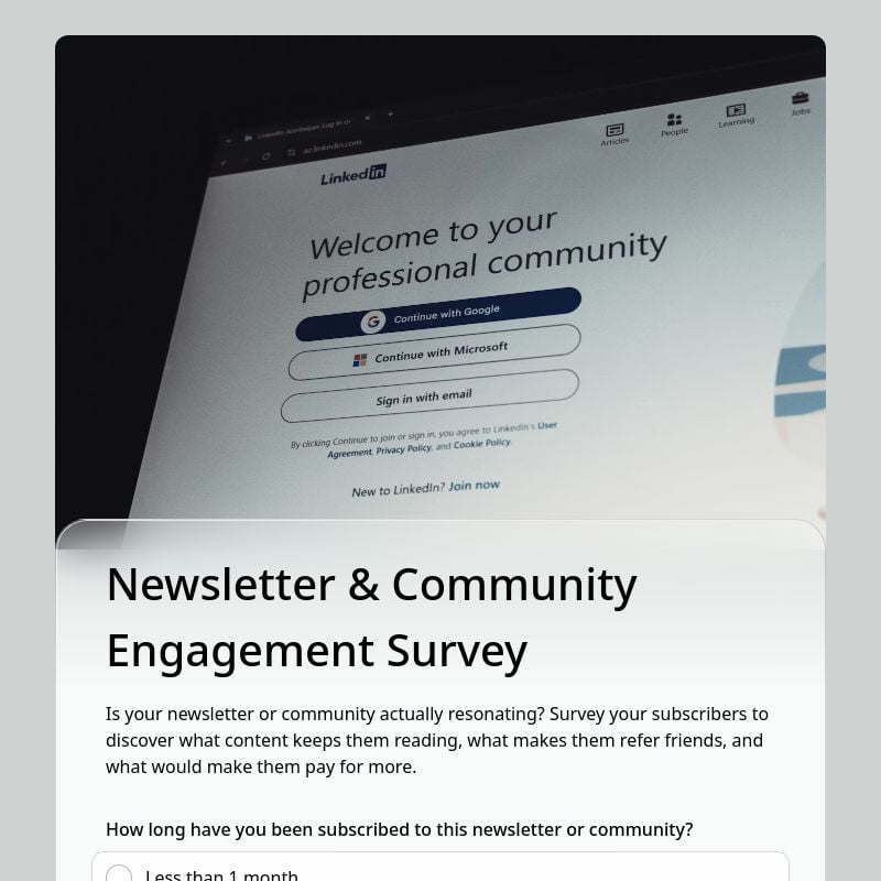 Newsletter & Community Engagement Survey template preview - FormHug