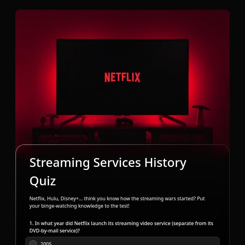 Streaming Services History Quiz template preview - FormHug