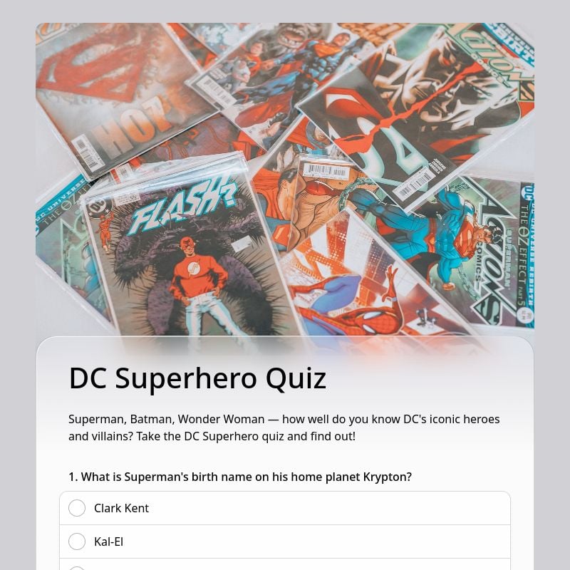 DC Superhero Quiz template preview - FormHug
