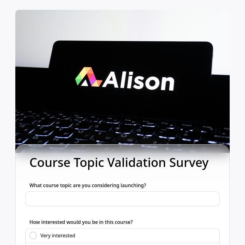 Course Topic Validation Survey template preview - FormHug
