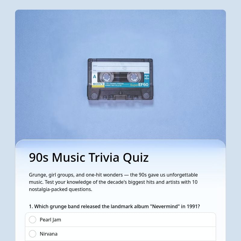 90s Music Trivia Quiz template preview - FormHug