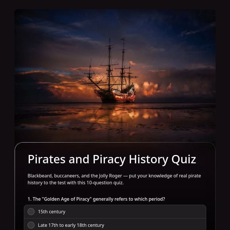 Pirates and Piracy History Quiz template preview - FormHug