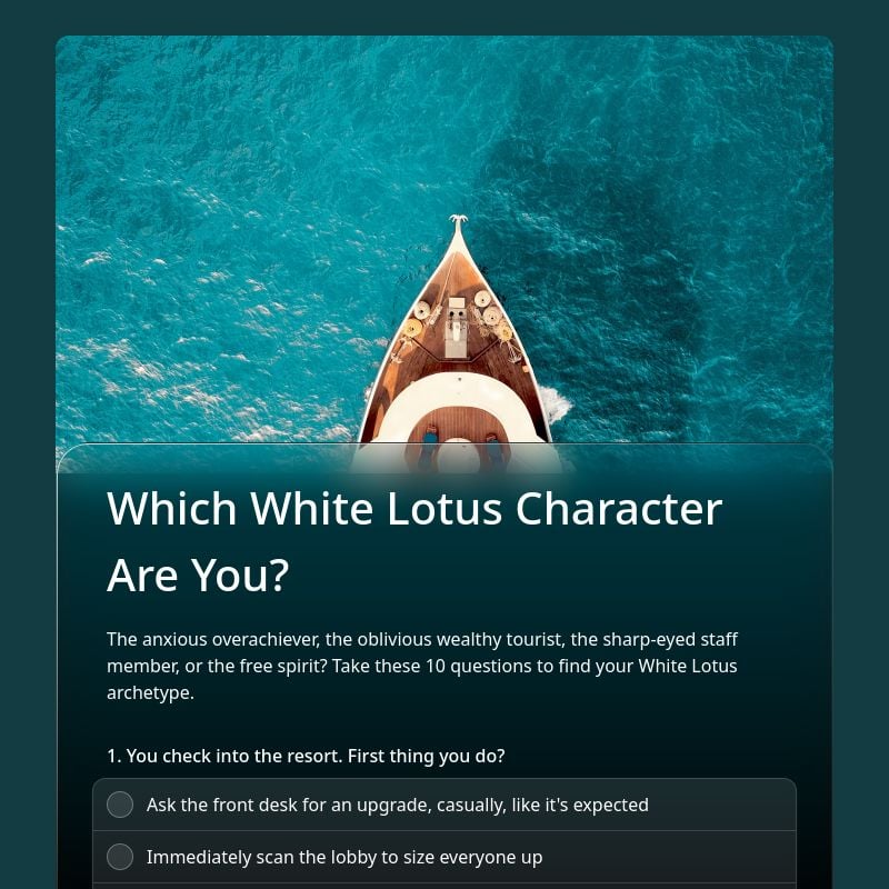 Which White Lotus Character Are You? template preview - FormHug