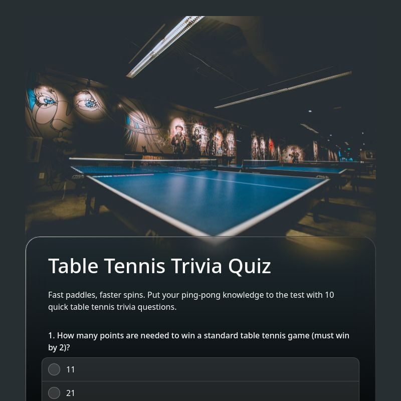 Table Tennis Trivia Quiz template preview - FormHug