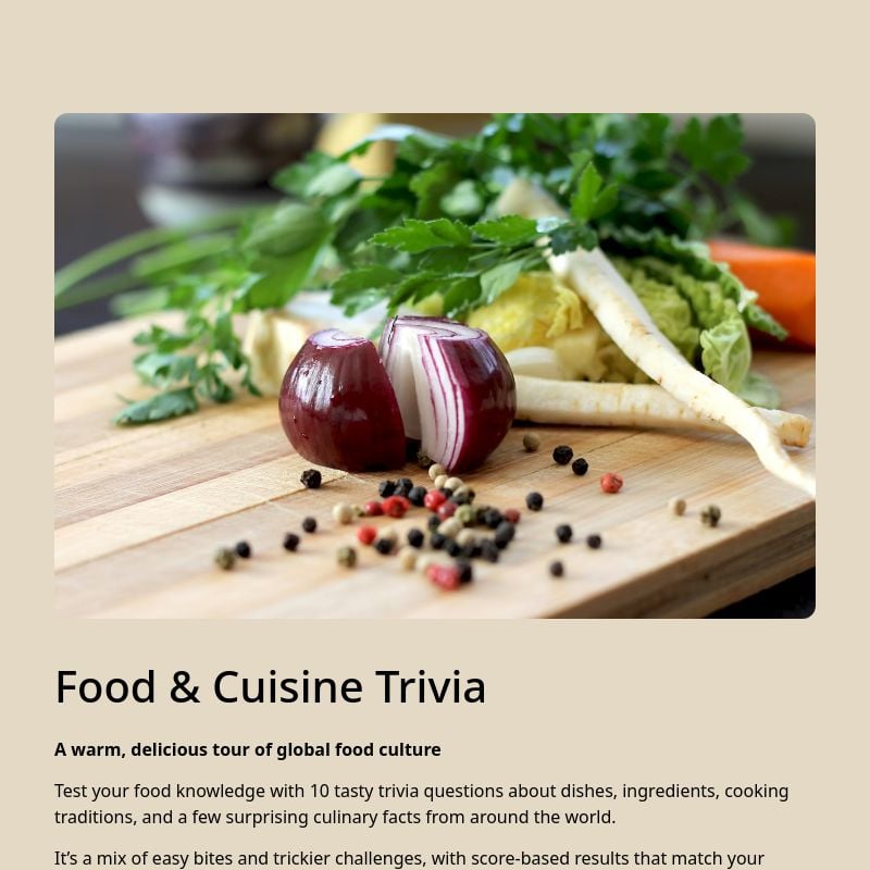 Food & Cuisine Trivia template preview - FormHug