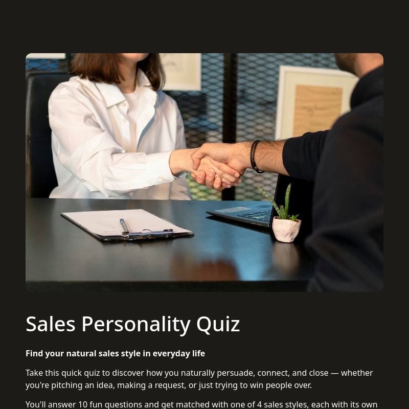 Sales Personality Quiz template preview - FormHug