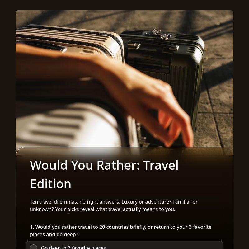 Would You Rather: Travel Edition template preview - FormHug