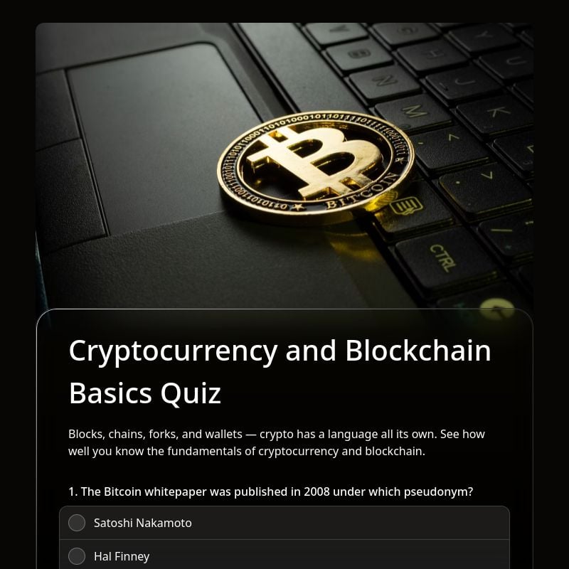 Cryptocurrency and Blockchain Basics Quiz template preview - FormHug
