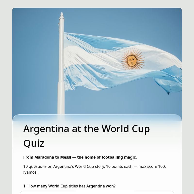Argentina at the World Cup Quiz 🇦🇷 template preview - FormHug