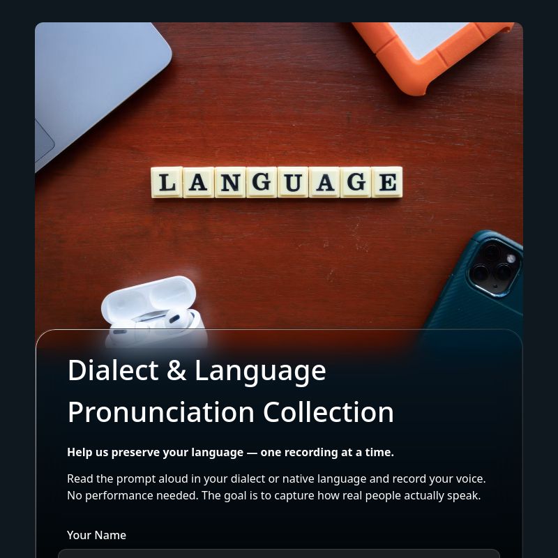 Dialect & Language Pronunciation Collection template preview - FormHug
