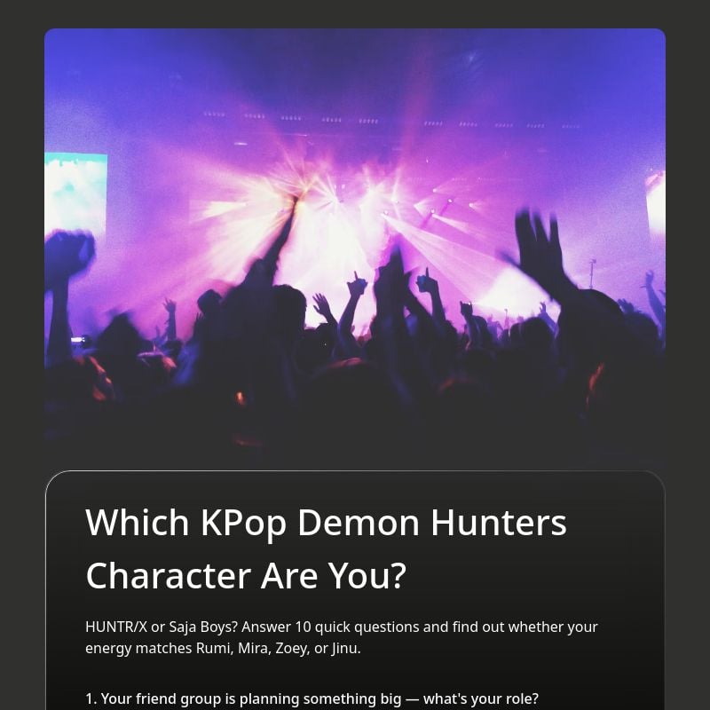 Which KPop Demon Hunters Character Are You? template preview - FormHug