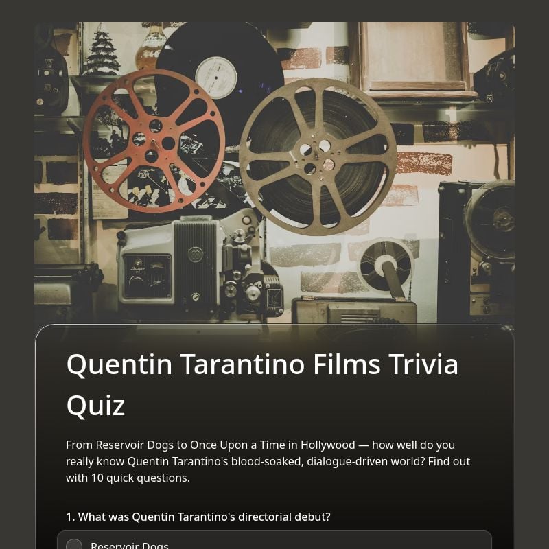 Quentin Tarantino Films Trivia Quiz template preview - FormHug