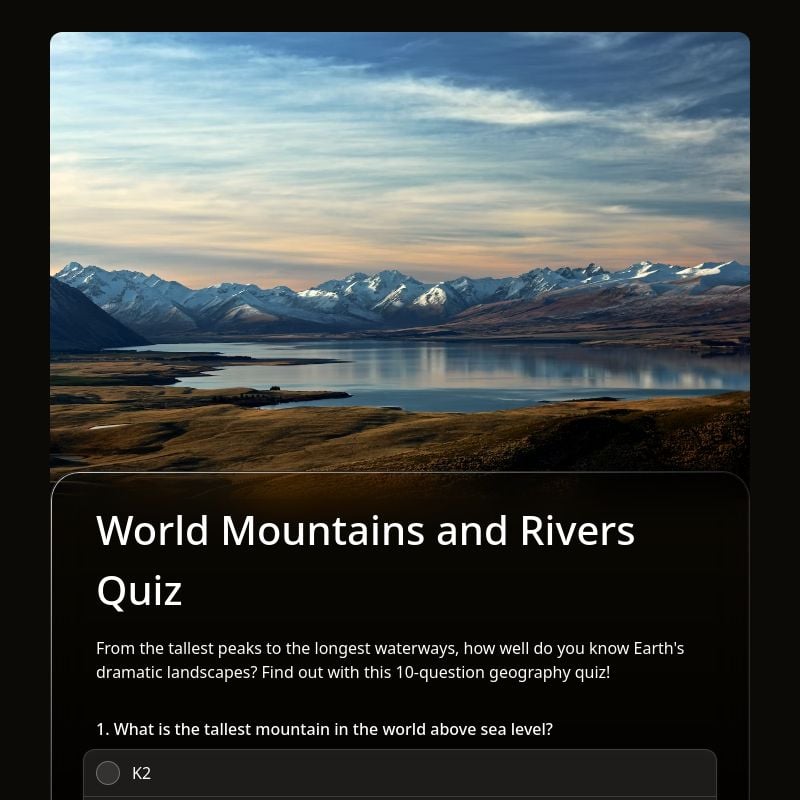 World Mountains and Rivers Quiz template preview - FormHug