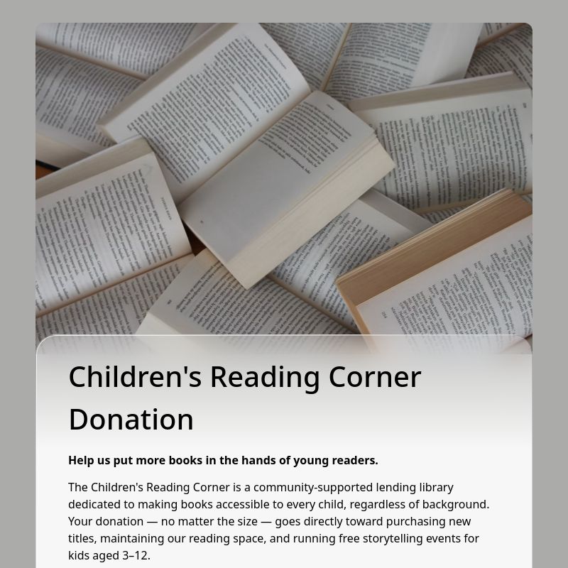 Children's Reading Corner Donation template preview - FormHug