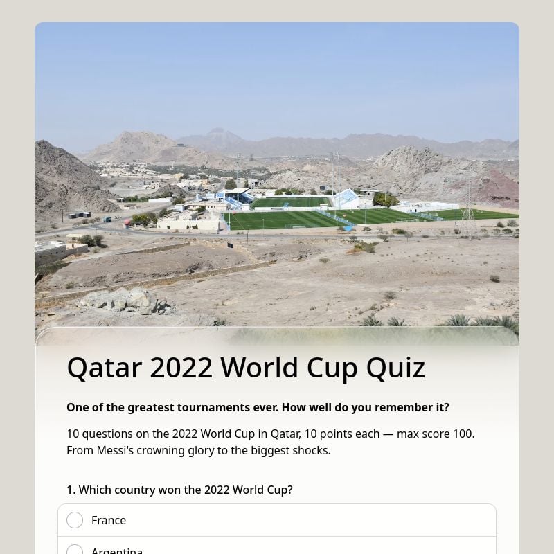 Qatar 2022 World Cup Quiz template preview - FormHug