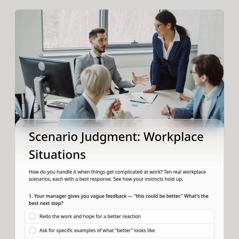 Scenario Judgment: Workplace Situations template preview - FormHug