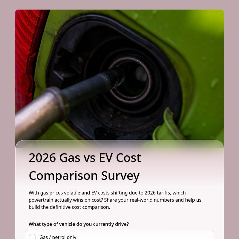 2026 Gas vs EV Cost Comparison Survey template preview - FormHug