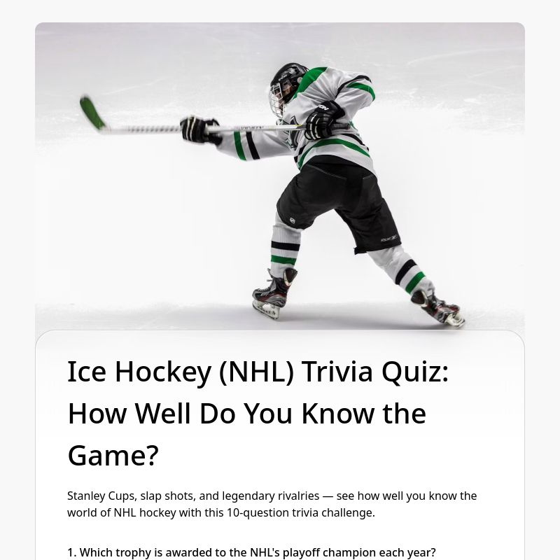 Ice Hockey (NHL) Trivia Quiz: How Well Do You Know the Game? template preview - FormHug