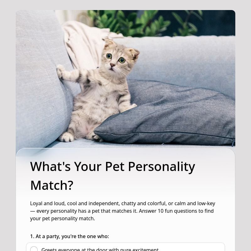 What's Your Pet Personality Match? template preview - FormHug
