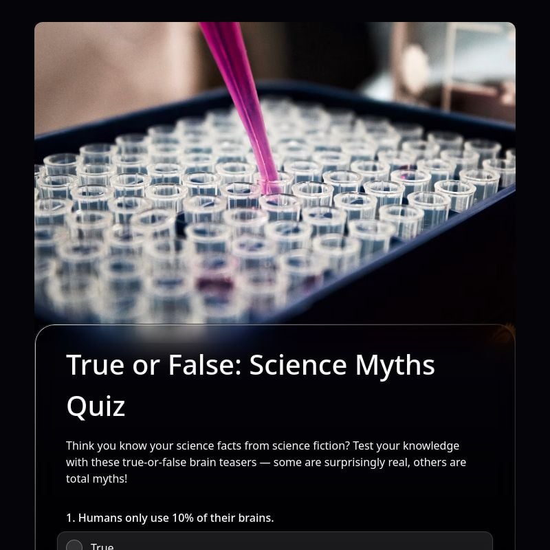True or False: Science Myths Quiz template preview - FormHug