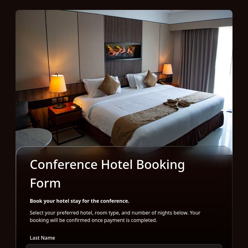Conference Hotel Booking Form template preview - FormHug