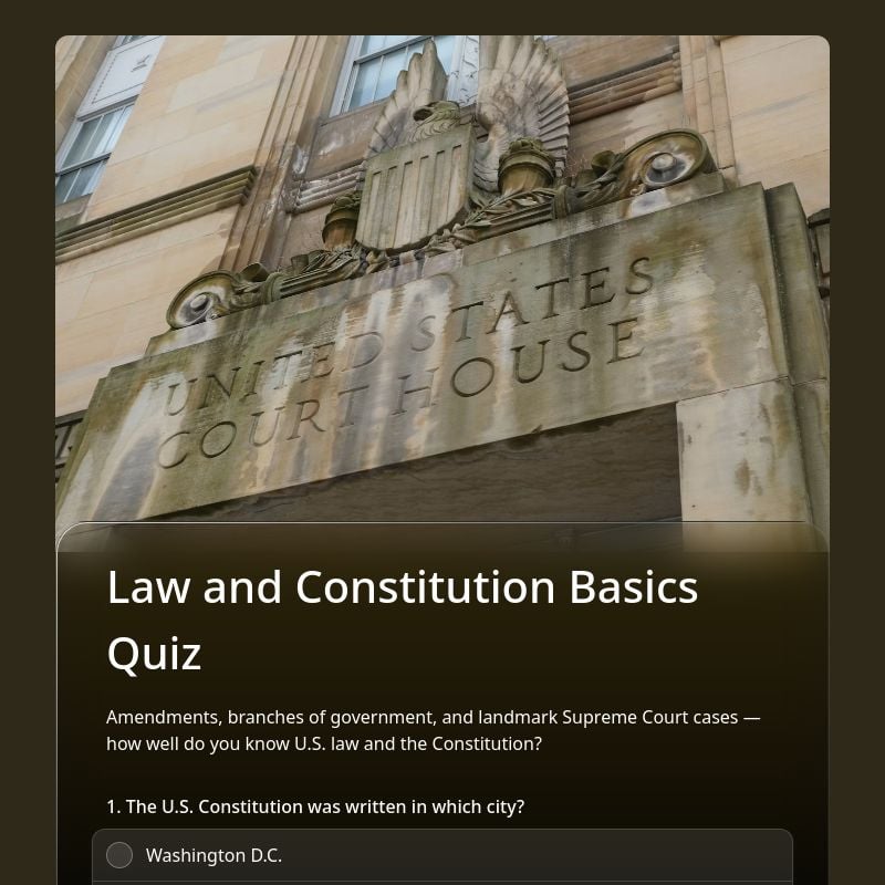Law and Constitution Basics Quiz template preview - FormHug