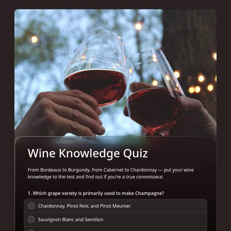 Wine Knowledge Quiz template preview - FormHug