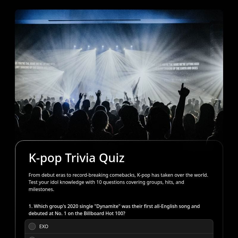 K-pop Trivia Quiz template preview - FormHug
