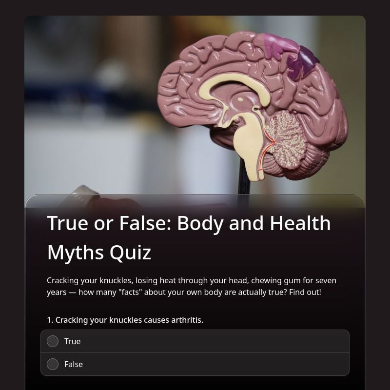 True or False: Body and Health Myths Quiz template preview - FormHug