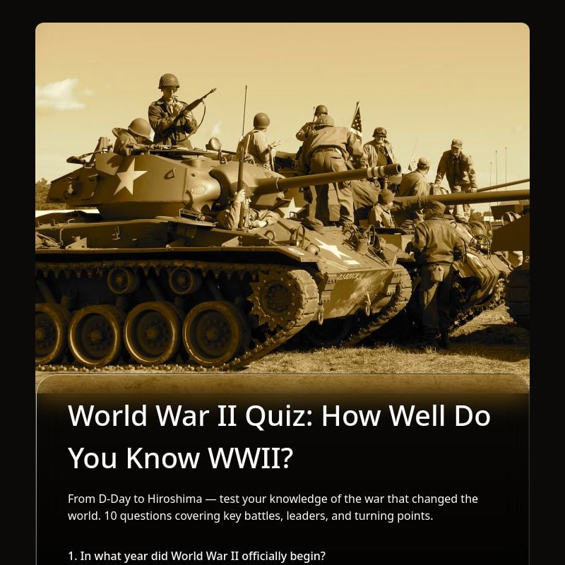 World War II Quiz: How Well Do You Know WWII? template preview - FormHug