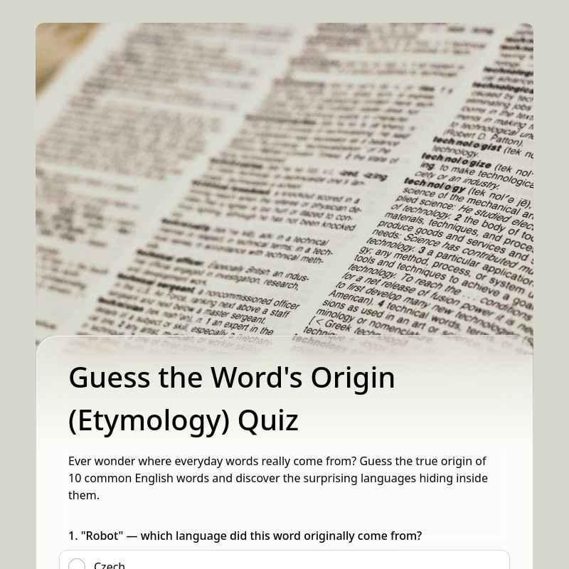 Guess the Word's Origin (Etymology) Quiz template preview - FormHug