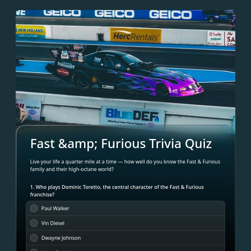 Fast & Furious Trivia Quiz template preview - FormHug