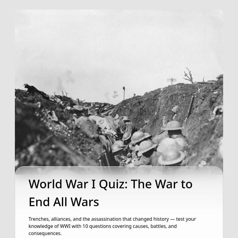 World War I Quiz: The War to End All Wars template preview - FormHug